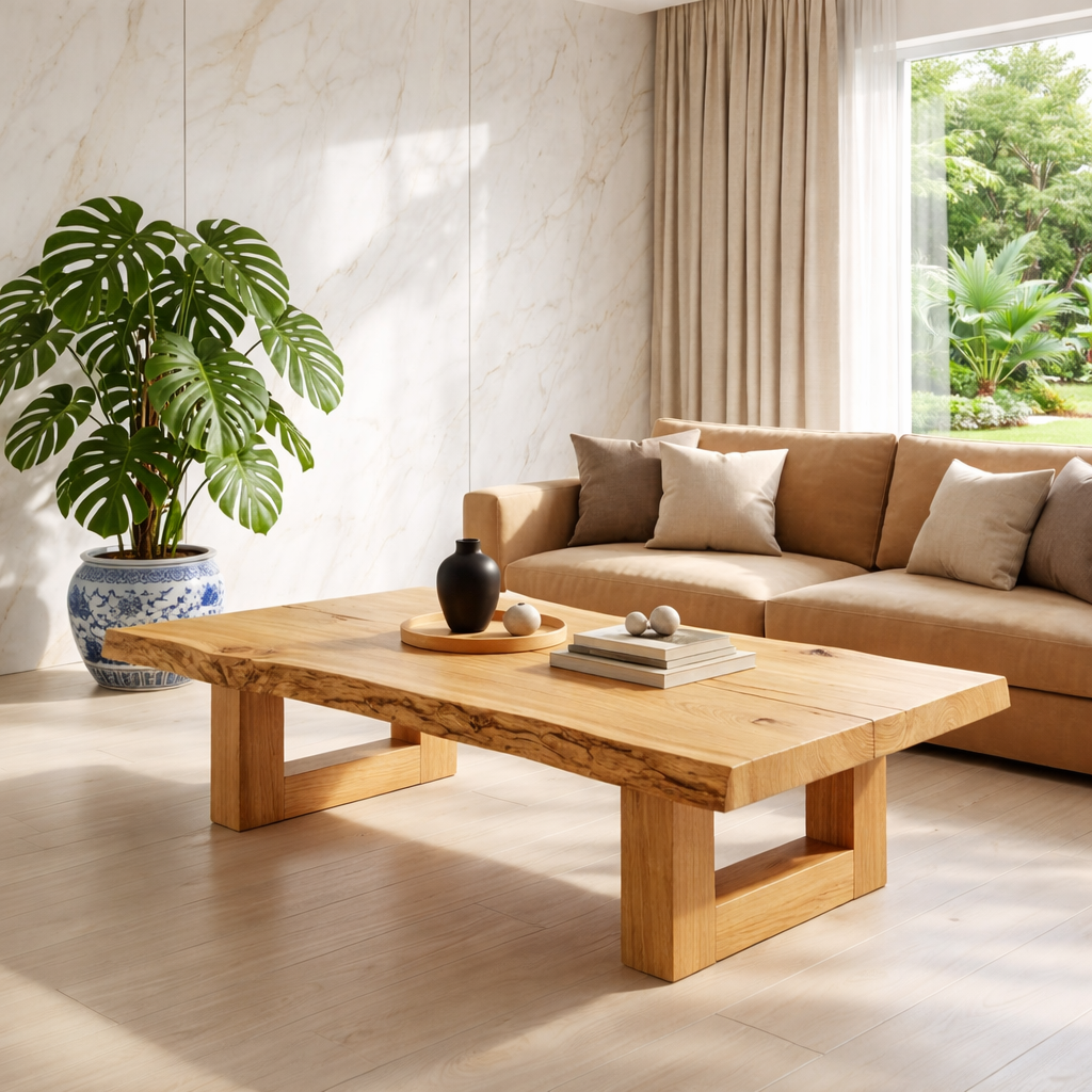 Natural Wood Coffee Table with Modern Design and Minimalist Aesthetic