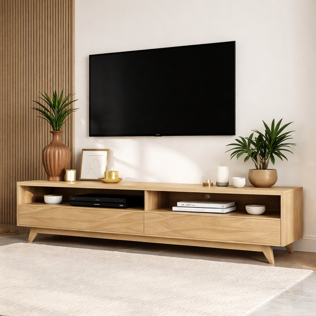 Mid Century Solid Wood TV Stand Long Low Profile Media Console Entertainment Unit