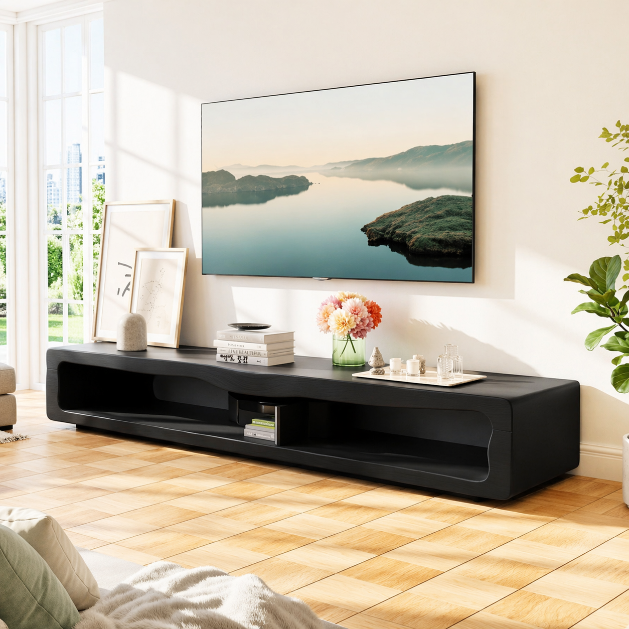 Modern Organic TV Console, Sculptural Media Stand for Refined Living Room Decor