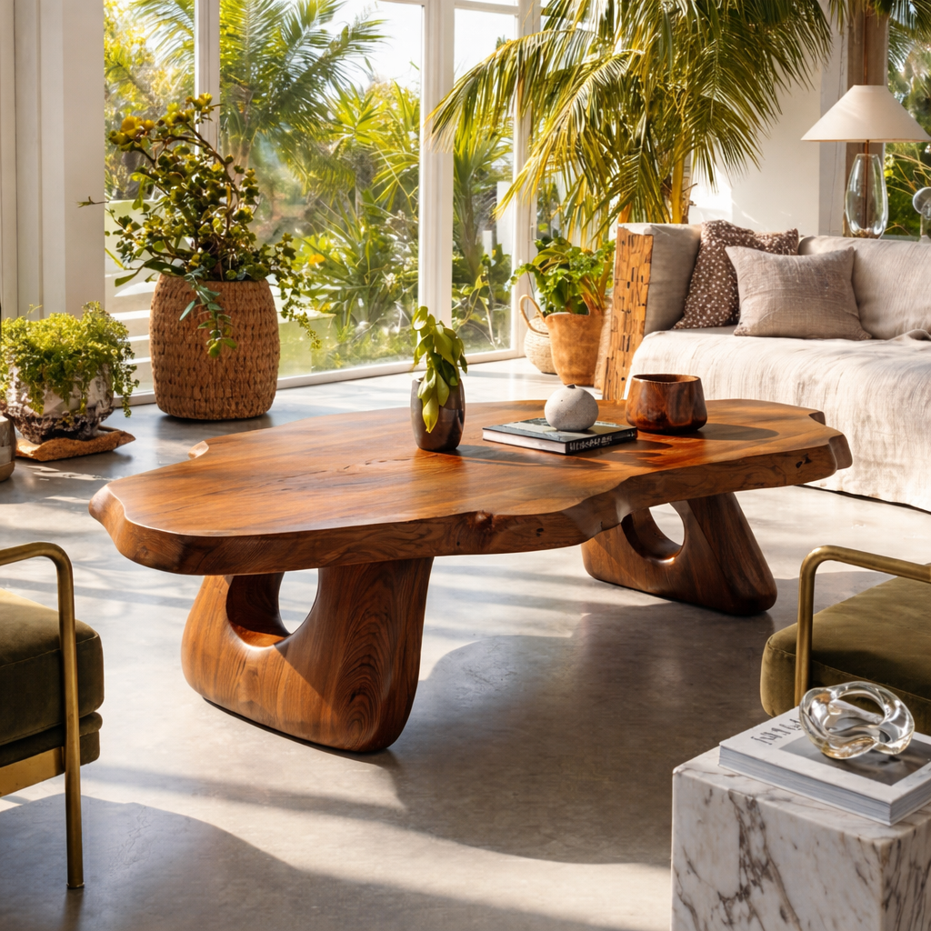 Organic Wooden Coffee Table with Unique Sculptural Base