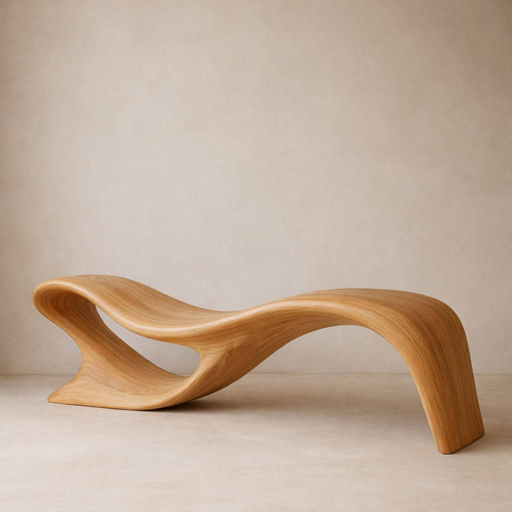 Modern Organic Solid Wood Bench – Artistic Curved Wooden Seating Bench