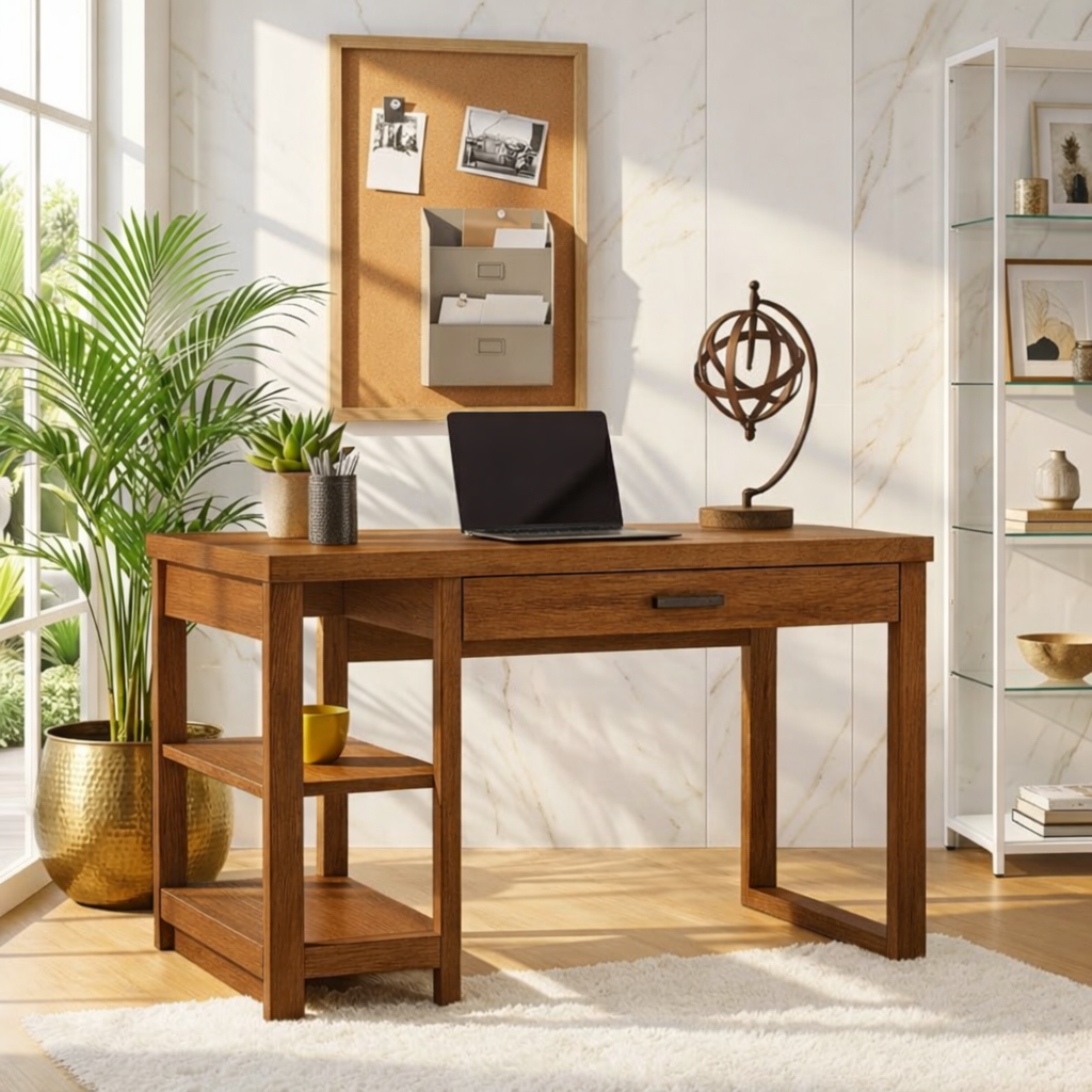 Modern Writing Desk with Shelf and Drawer Home Office Work Table Minimal Design