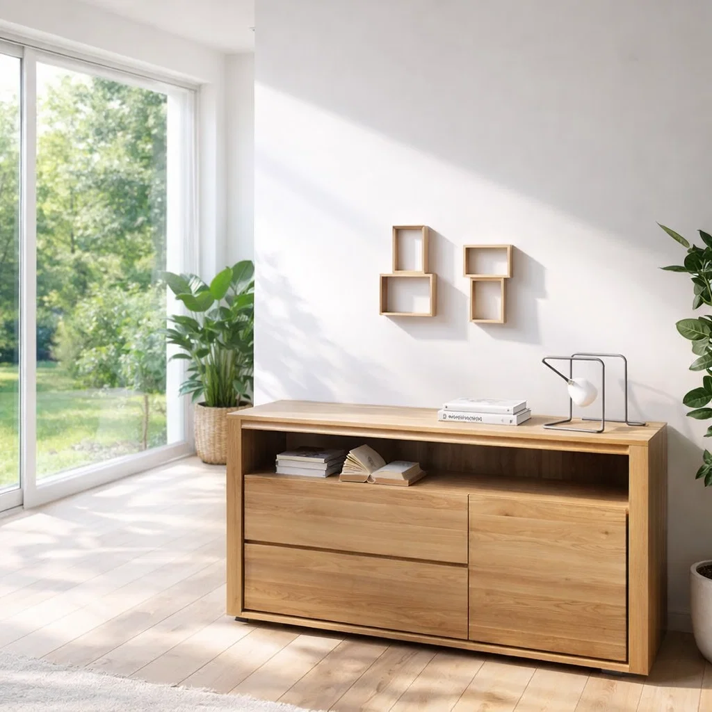 Modern Sideboard Cabinet with Drawers and Open Shelf