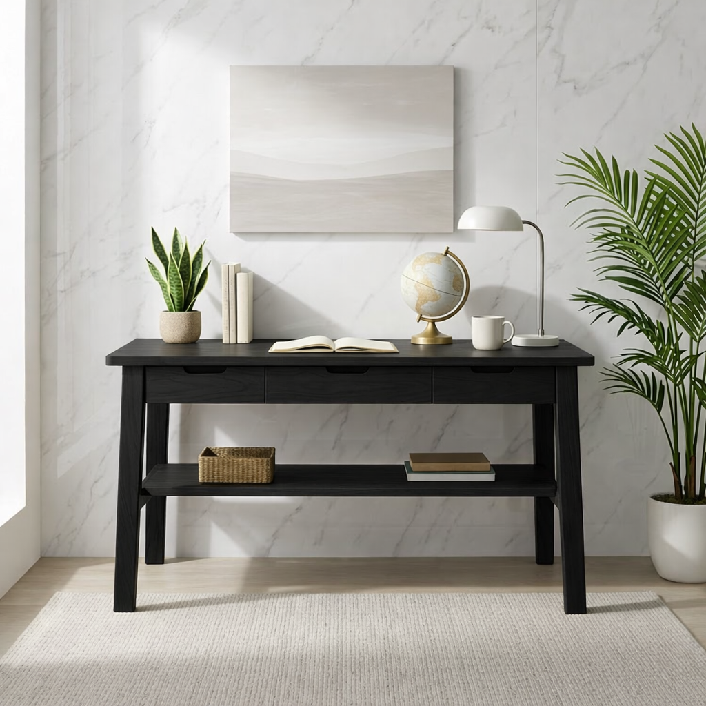Mid-Century Modern Wood Desk with Drawers Storage Writing Desk Minimalist Home Office Table