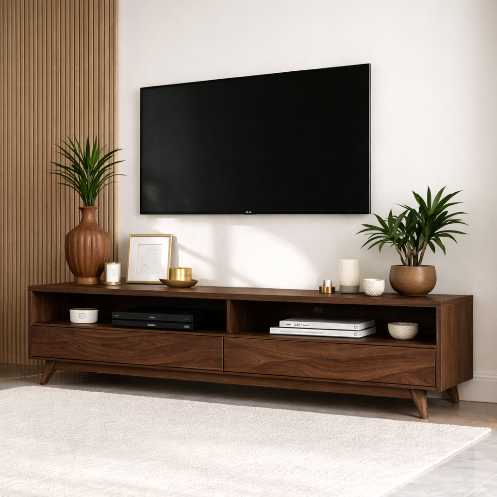 Mid Century Solid Wood TV Stand Long Low Profile Media Console Entertainment Unit