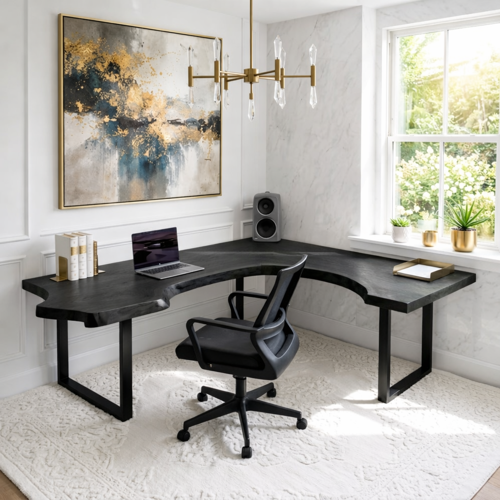 Live Edge L Shaped Desk Corner Wood Office Table Modern Workspace Desk