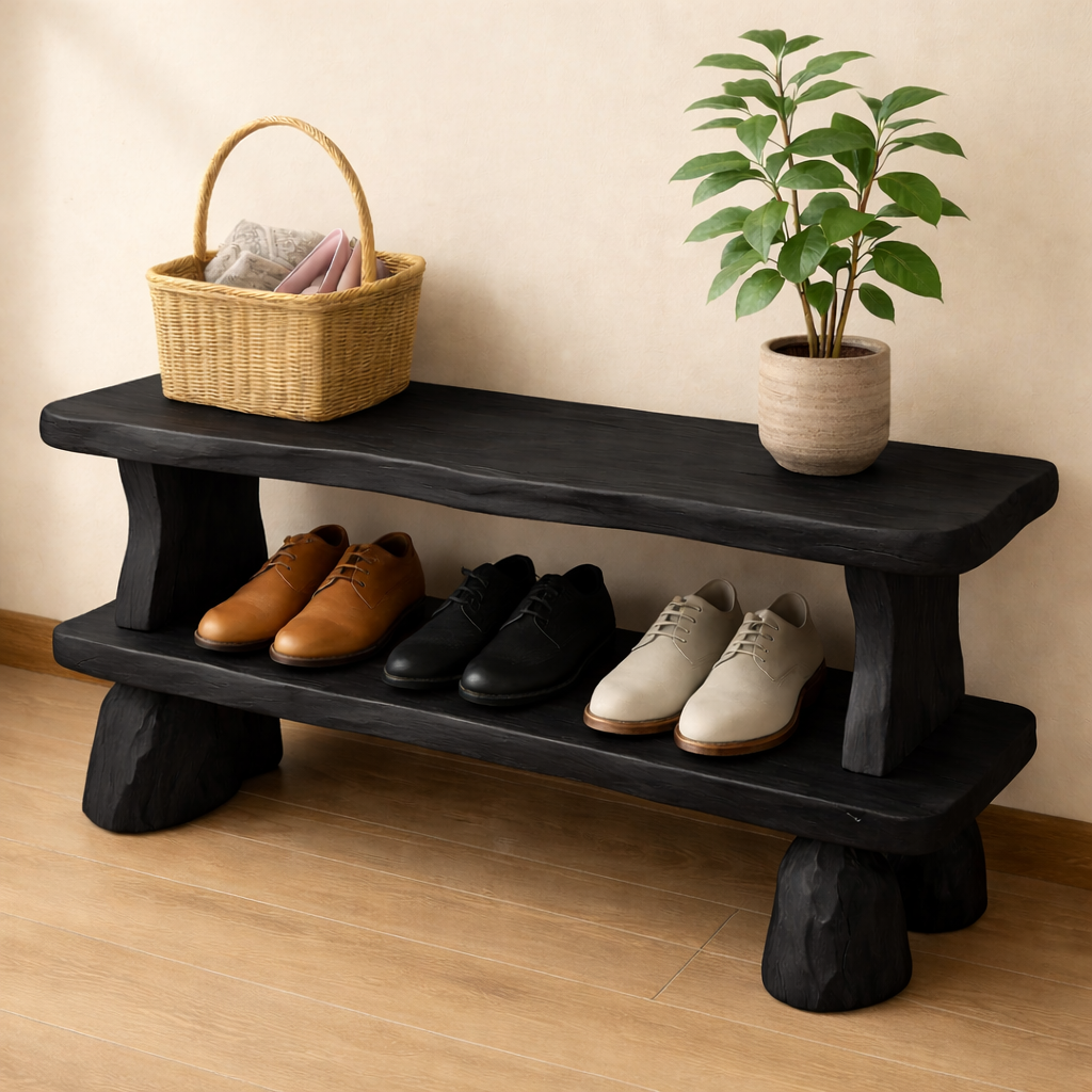 Solid Wood Entryway Bench with Shoe Storage Shelf – Rustic Wooden Shoe Bench