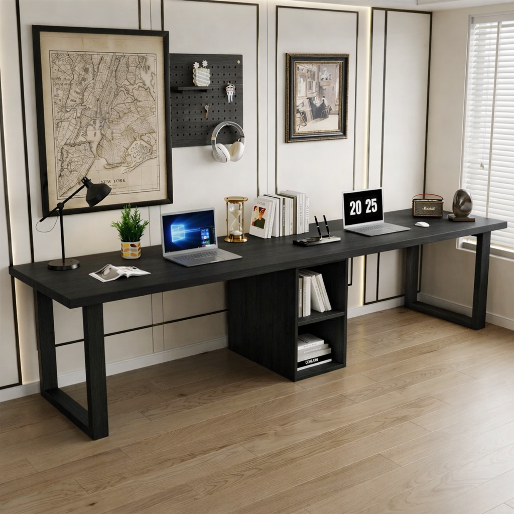 Spacious Modern Work Desk with Built-in Storage and Sleek Design