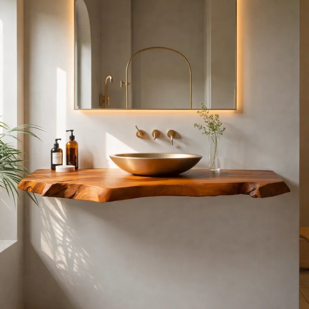 Solid Wood Floating Bathroom Vanity Live Edge Wall Mount β Modern Natural