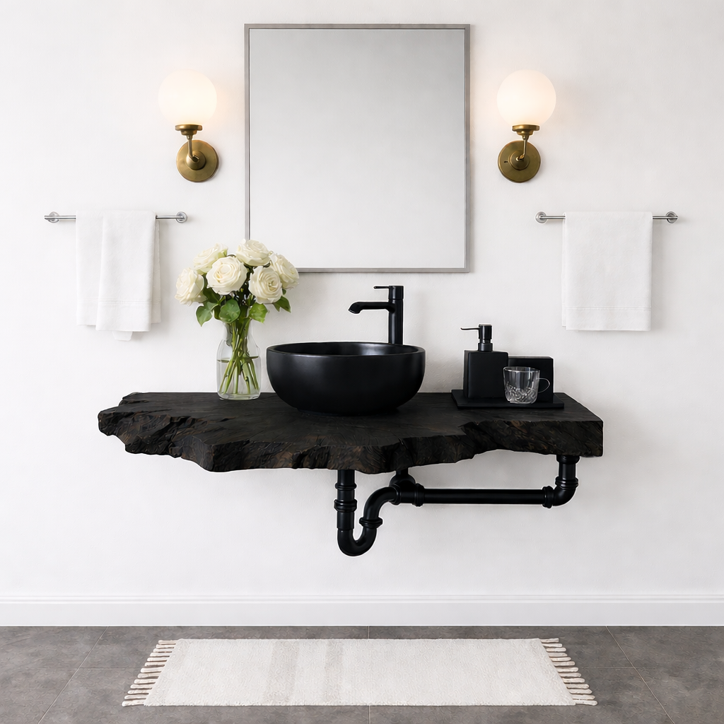 Live Edge Floating Bathroom Vanity Solid Wood Wall Mounted Rustic Vanity