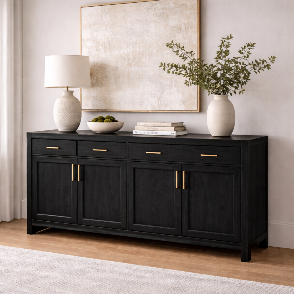 Solid Wood Console Cabinet with Drawers and Door Storage for Living Room