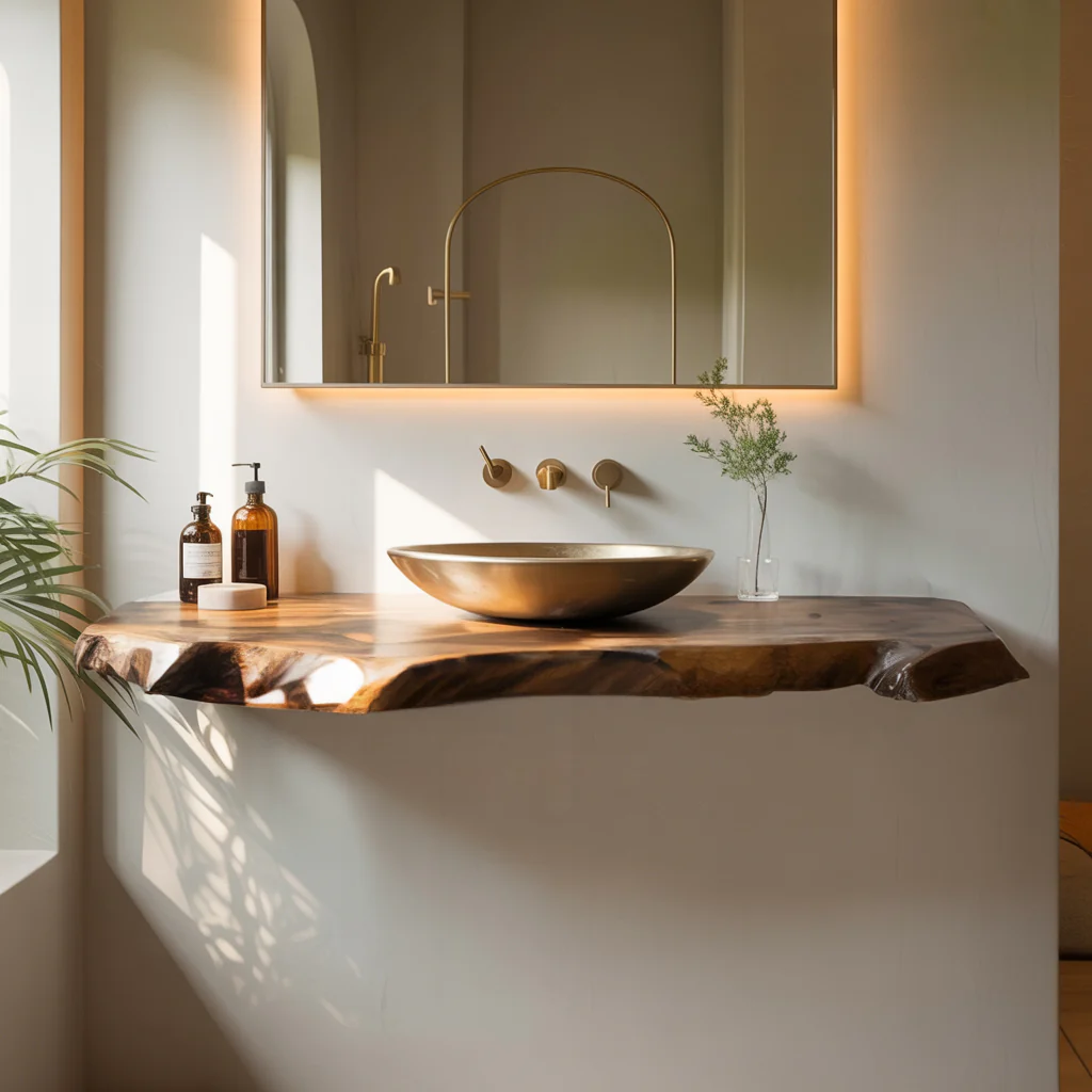Solid Wood Floating Bathroom Vanity Live Edge Wall Mount β Modern Natural