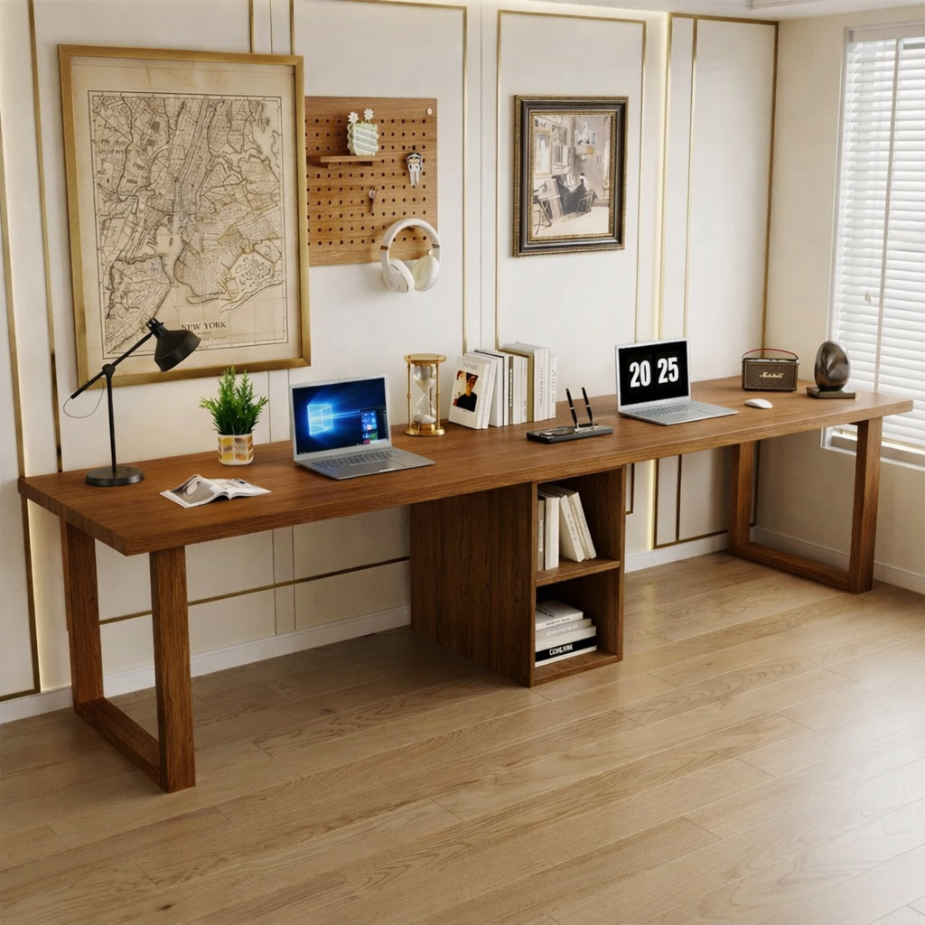Spacious Modern Work Desk with Built-in Storage and Sleek Design