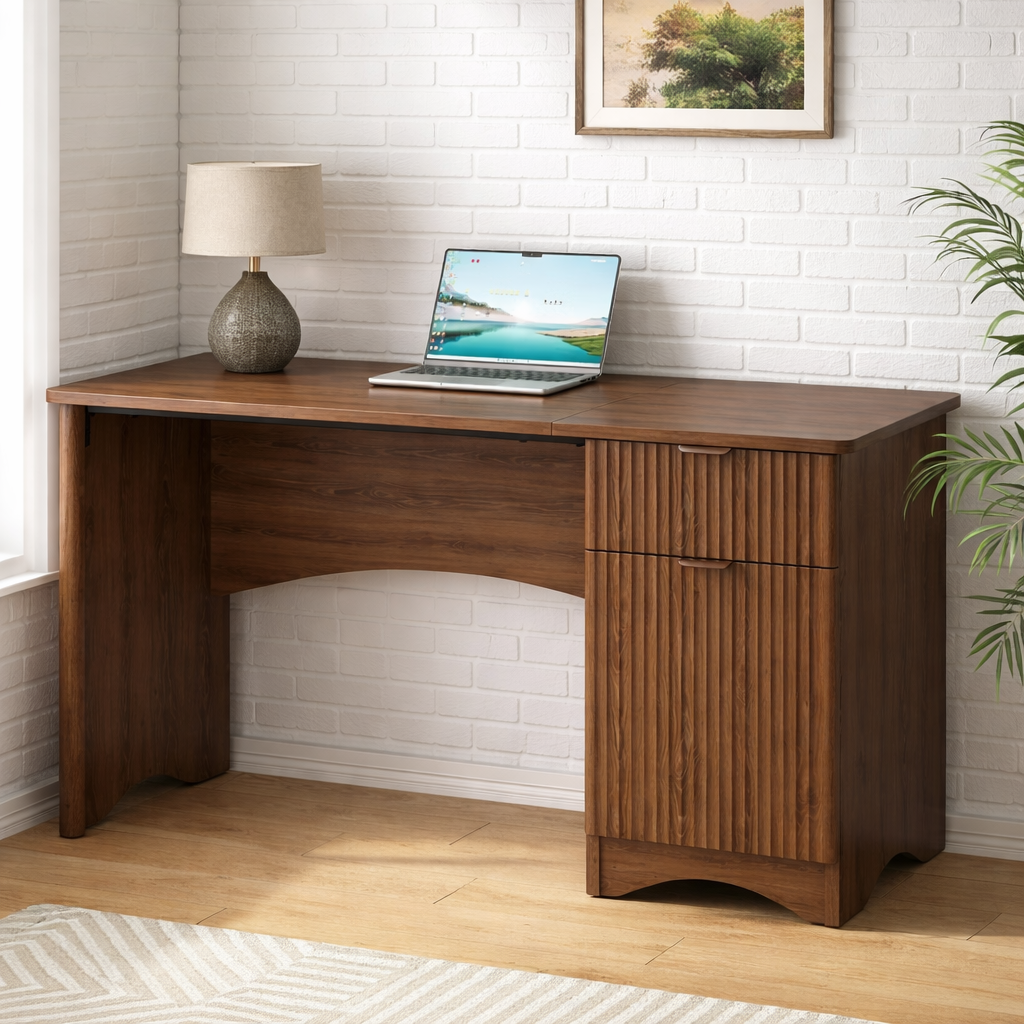 Handcrafted Solid Wood Writing Desk with Storage Modern Home Office Work Table
