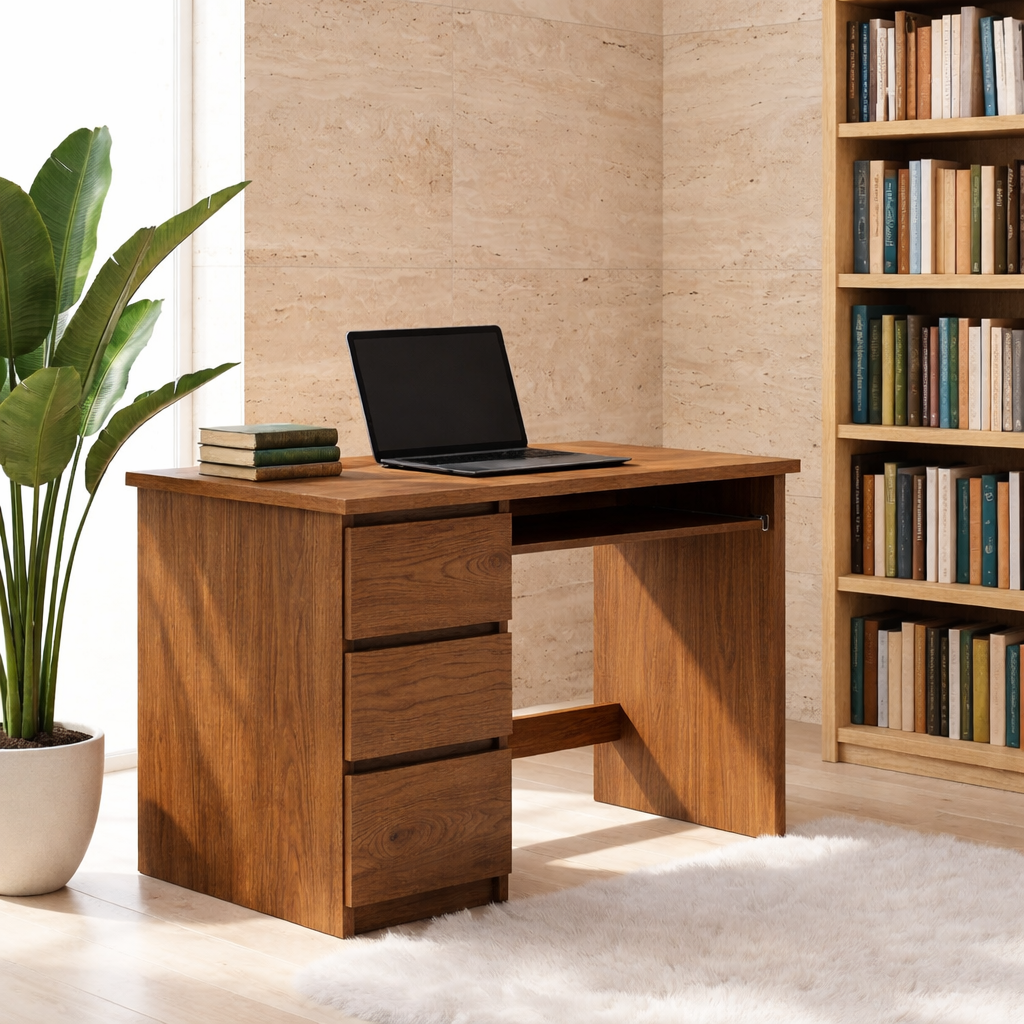 Modern Office Desk with Storage Drawers Compact Writing Desk Home Workspace Table