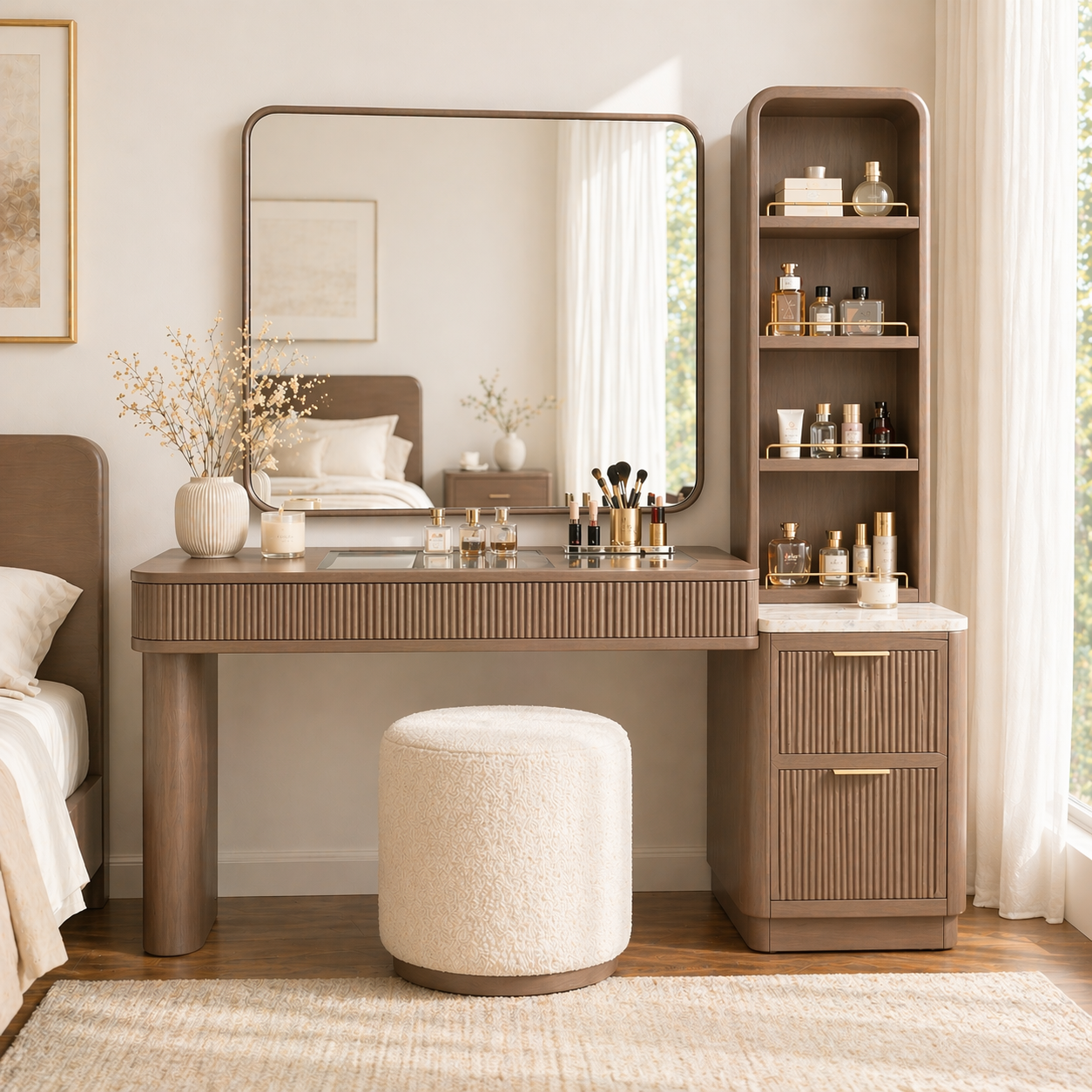 Modern Makeup Vanity Desk With Mirror Storage Shelves Dressing Table Bedroom Set