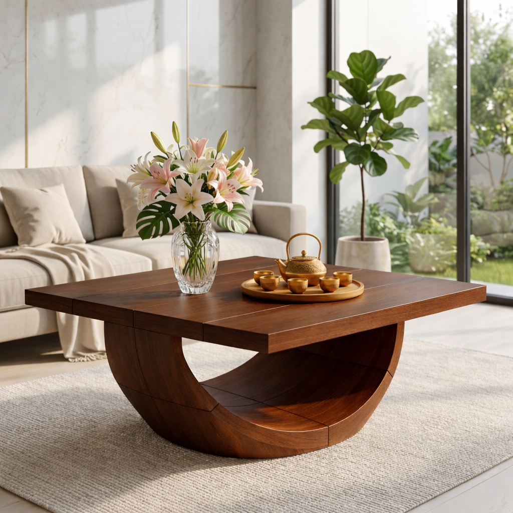 Unique Curved Wooden Coffee Table, Modern Minimalist Living Room Furniture
