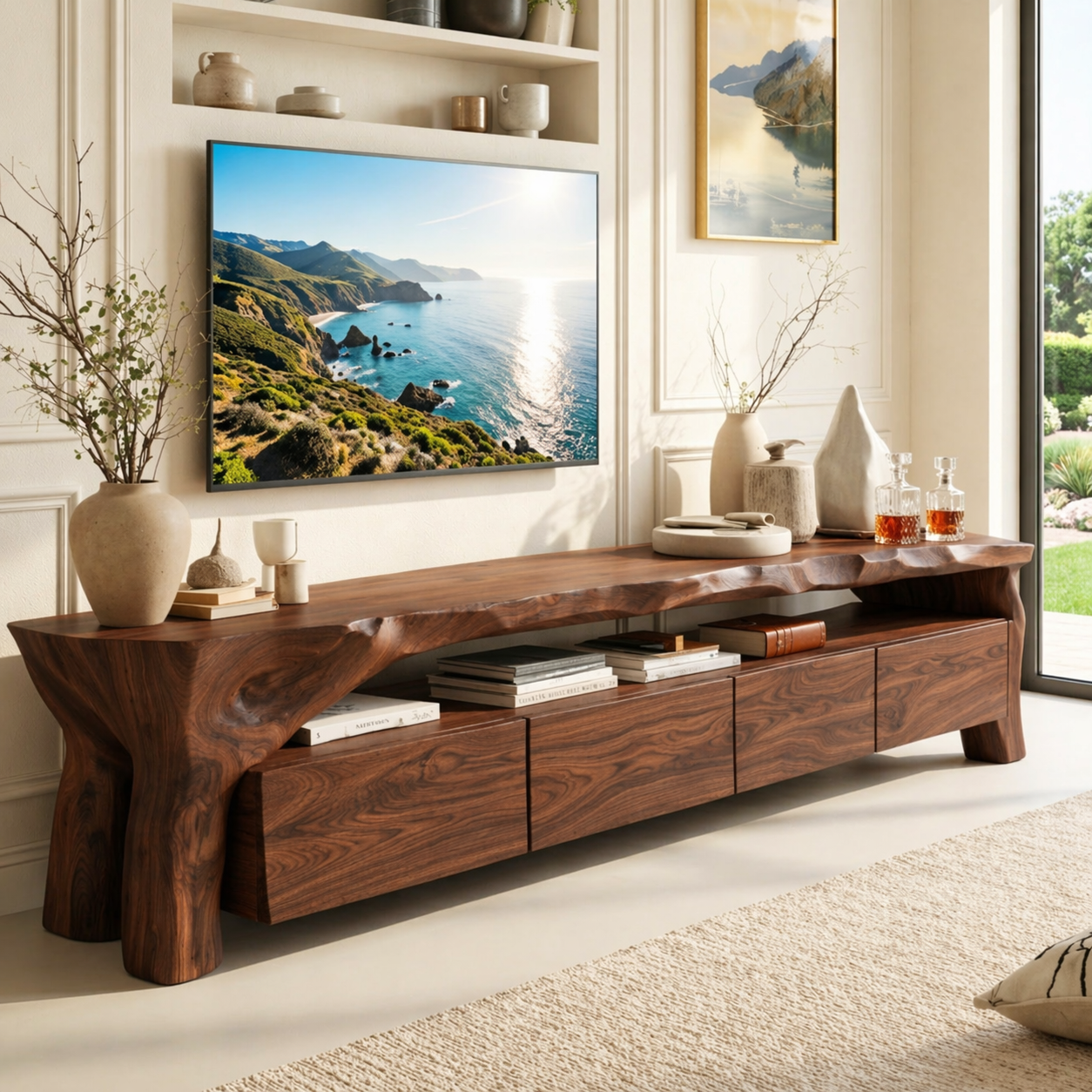 Rustic Live Edge Entertainment Console, Organic TV Stand for Sophisticated Interiors