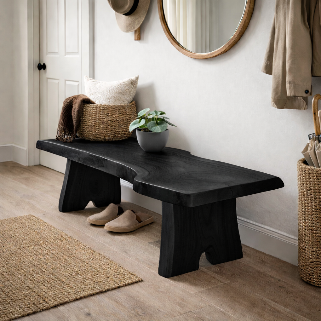 Live Edge Entryway Bench | Solid Wood Hallway Bench with Natural Finish