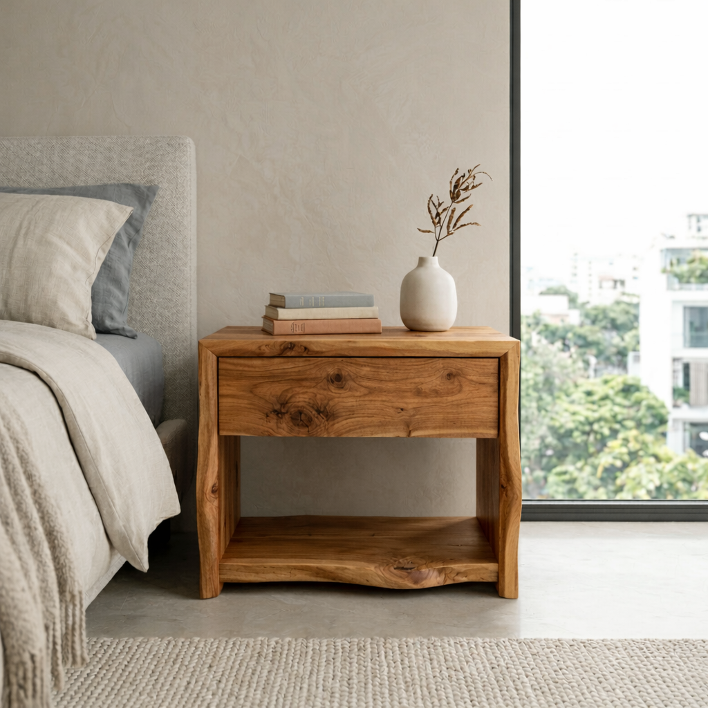 Live Edge Solid Wood Nightstand | Rustic Modern Bedside Table