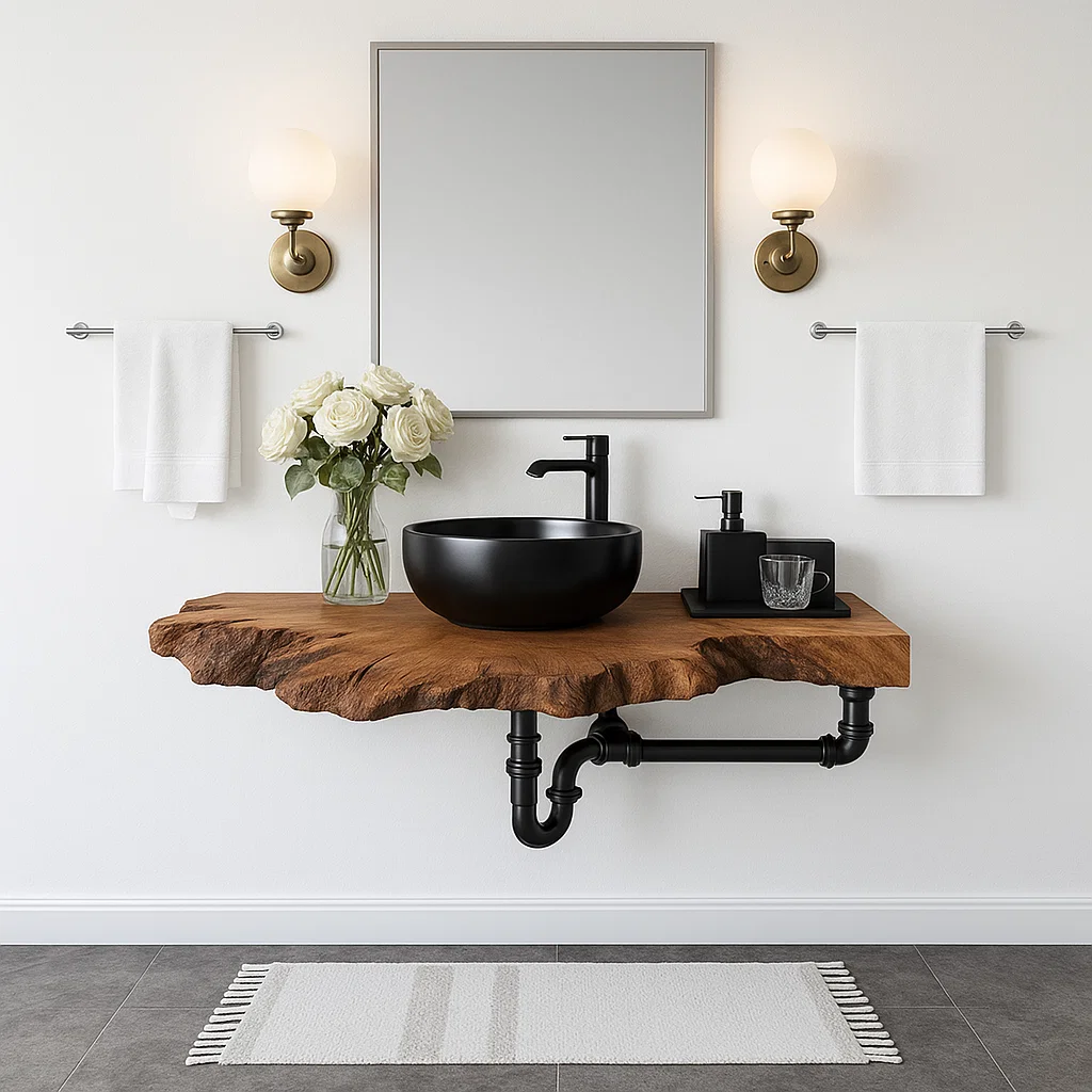 Live Edge Floating Bathroom Vanity Solid Wood Wall Mounted Rustic Vanity