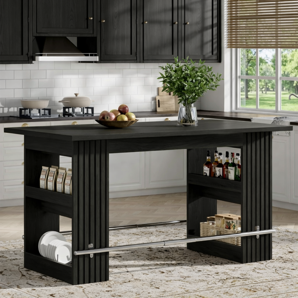 Large Kitchen Island with Open Side Storage, Modern Prep Table for Kitchen Dining Space