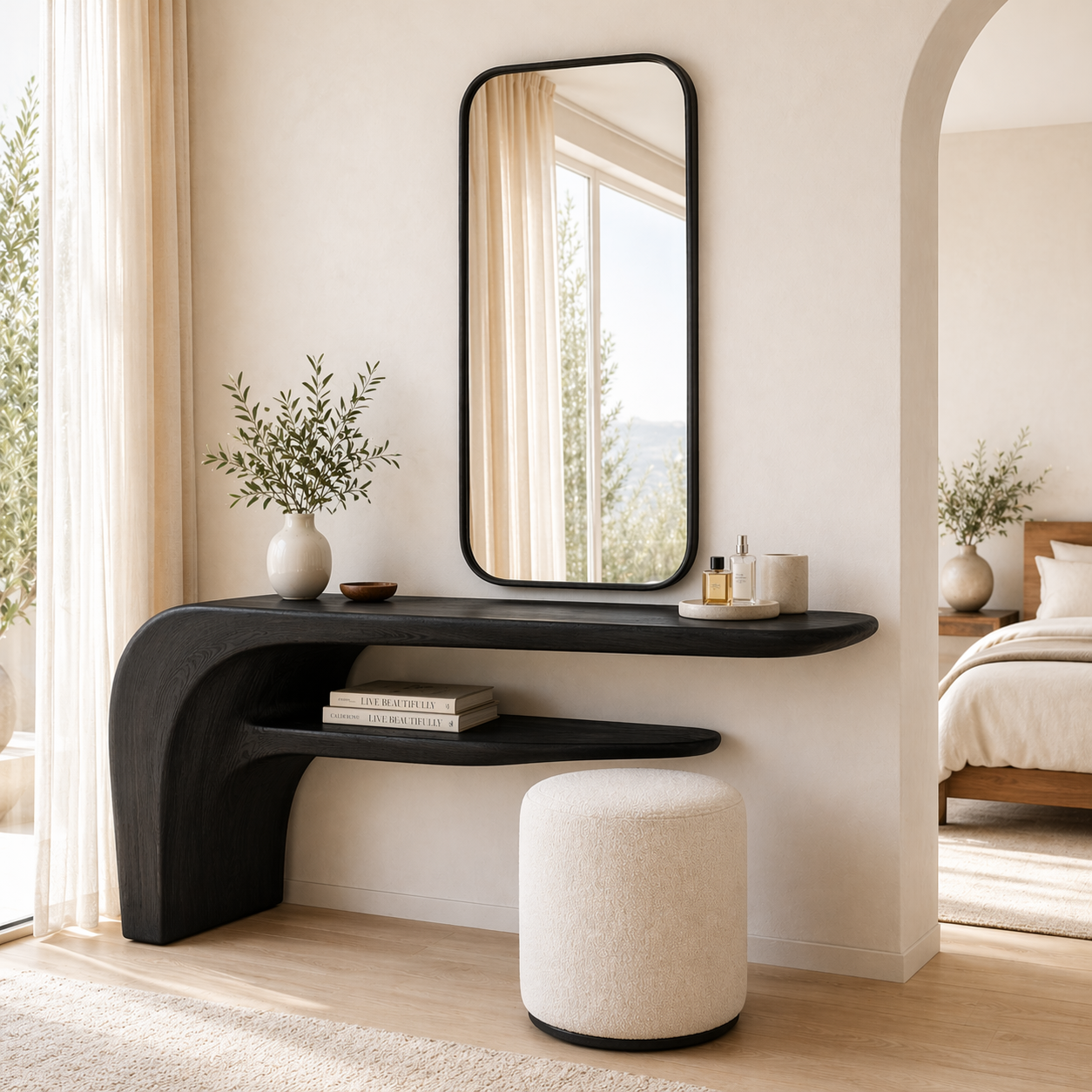 Modern Floating Makeup Vanity With Mirror Shelf Dressing Table Bedroom Furniture