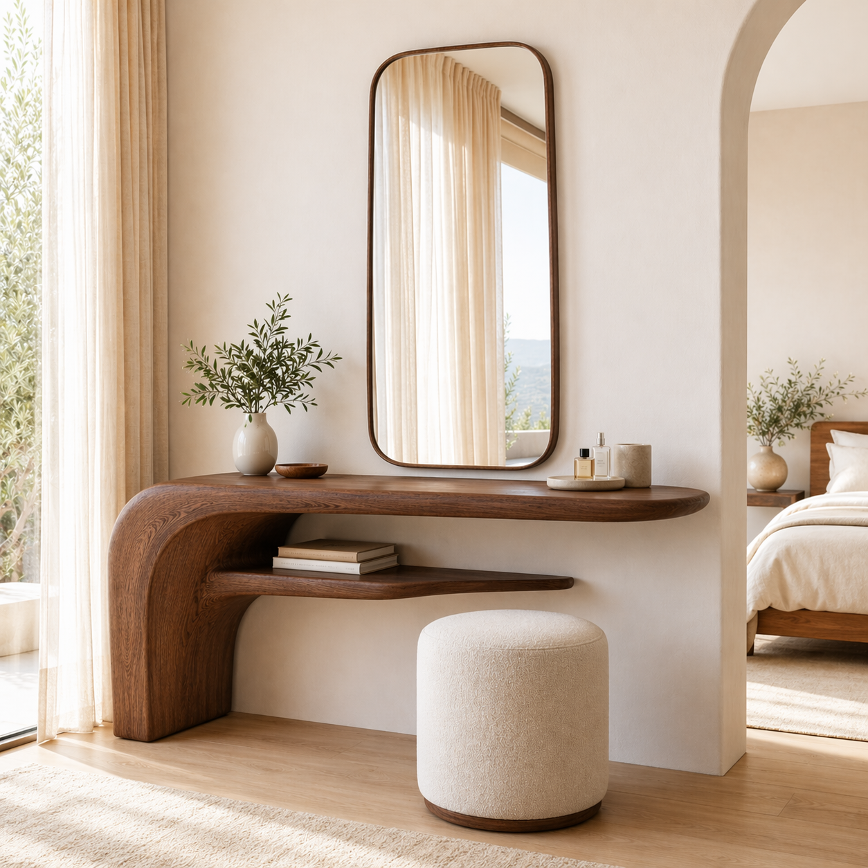 Modern Floating Makeup Vanity With Mirror Shelf Dressing Table Bedroom Furniture