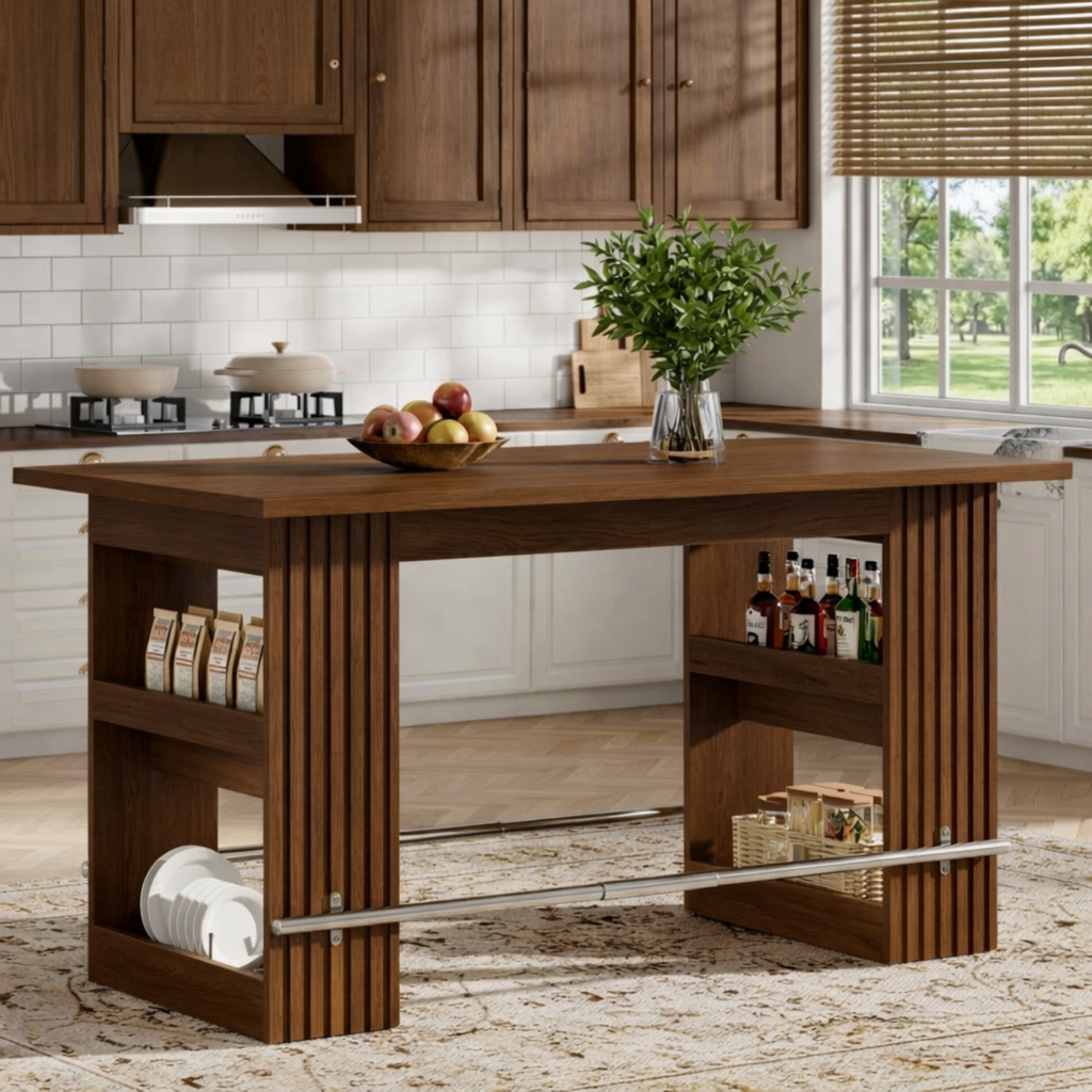 Large Kitchen Island with Open Side Storage, Modern Prep Table for Kitchen Dining Space