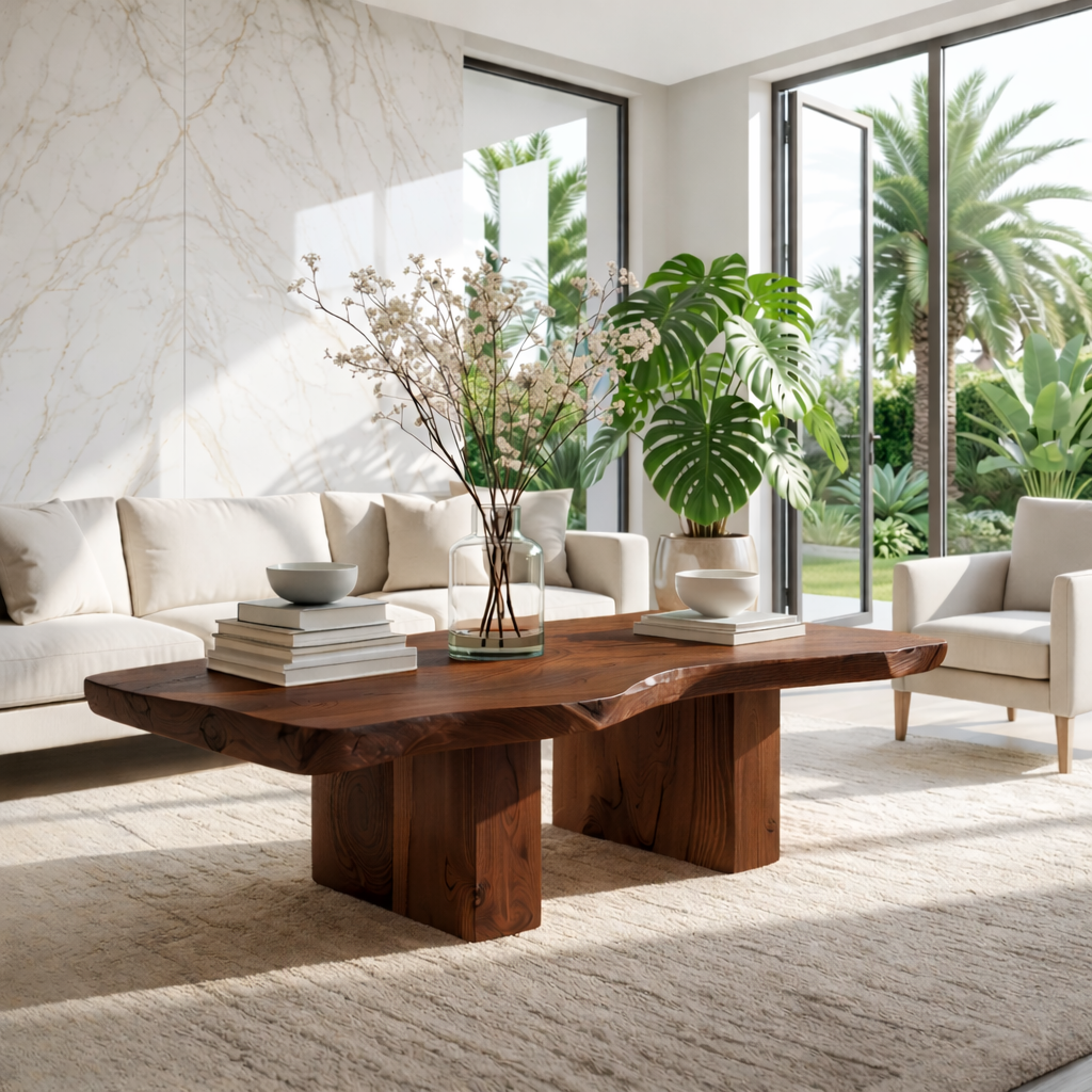 Handcrafted Natural Wood Coffee Table with Sculptural Design