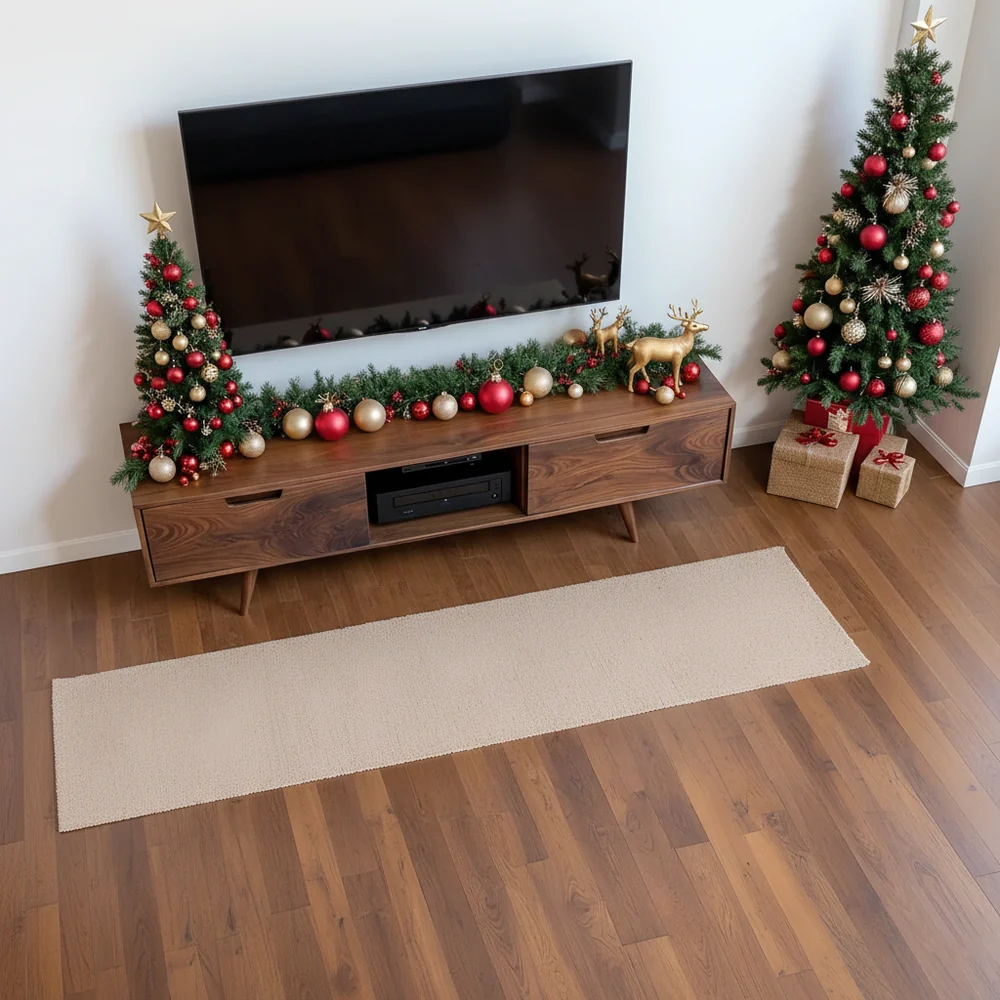 Solid Wood TV Stand Mid Century Walnut Media Console with Storage Cabinet