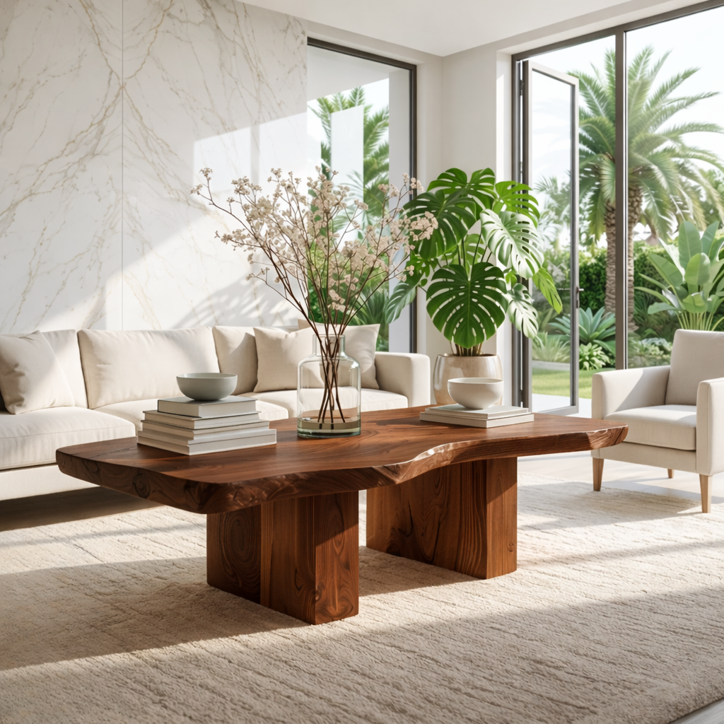 Handcrafted Natural Wood Coffee Table with Sculptural Design