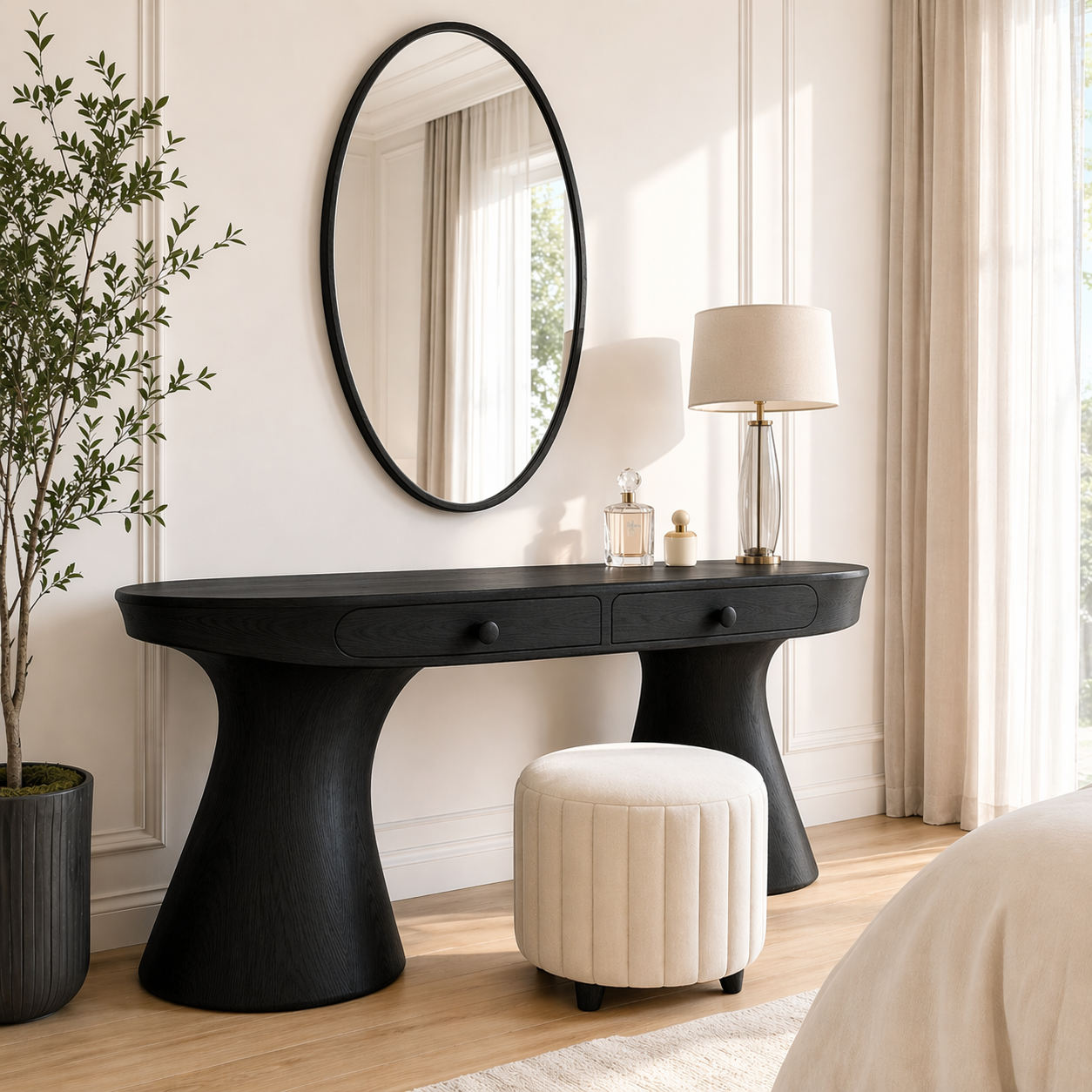 Modern Makeup Vanity Desk With Drawers Sculptural Dressing Table Bedroom Furniture Set