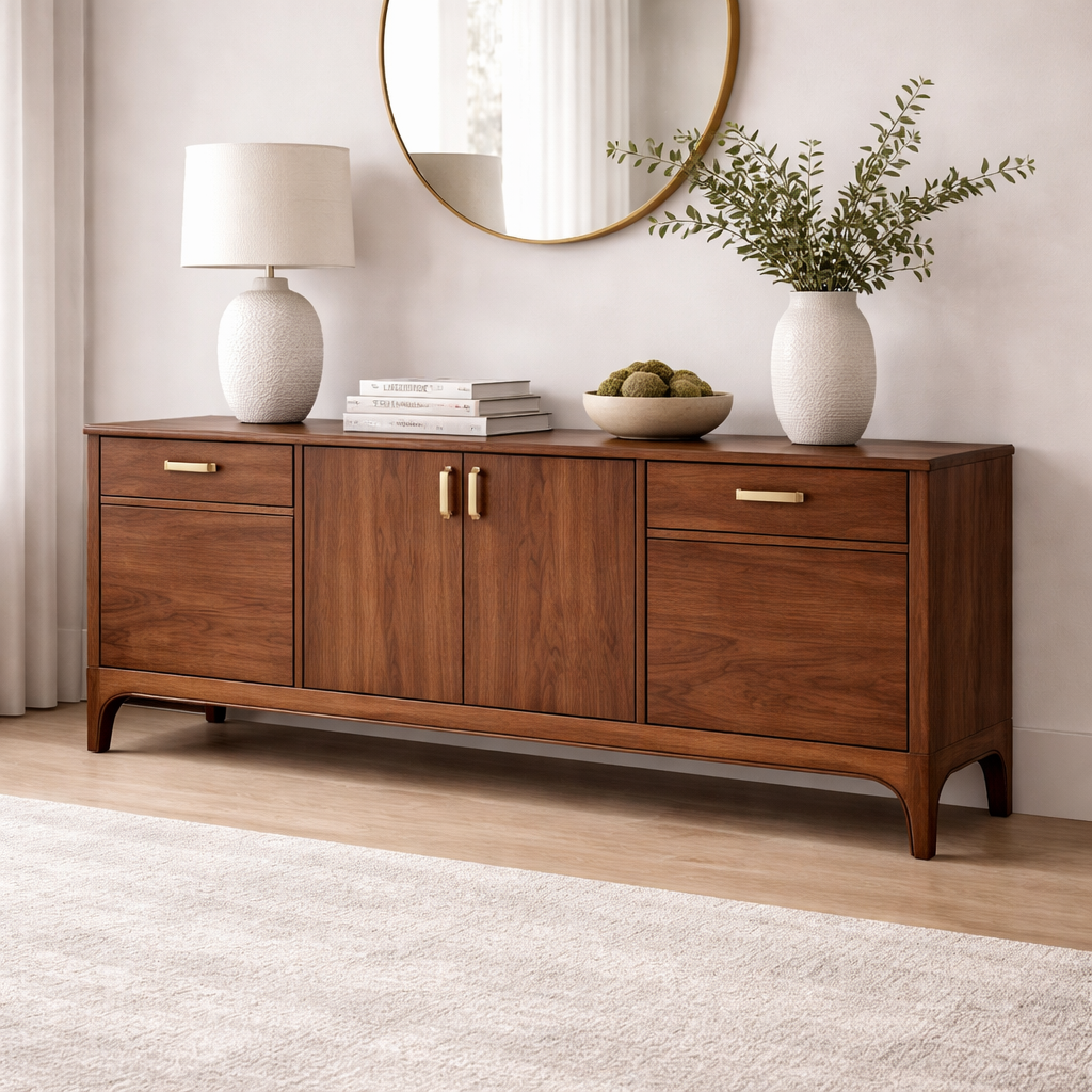 Modern Solid Wood Sideboard Console Cabinet with Drawers and Storage