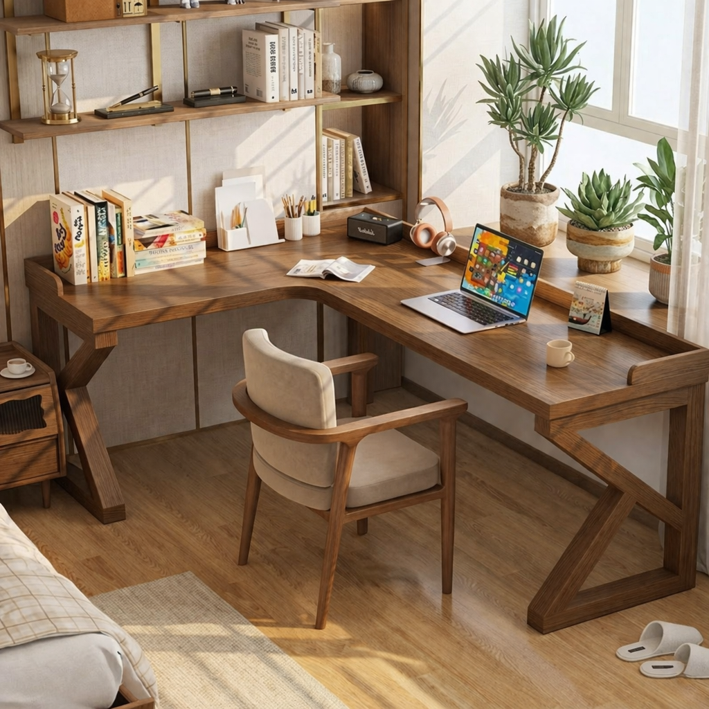 L-Shaped Work Desk with Storage, Modern Corner Desk for Home Office, Spacious Desk for Laptop