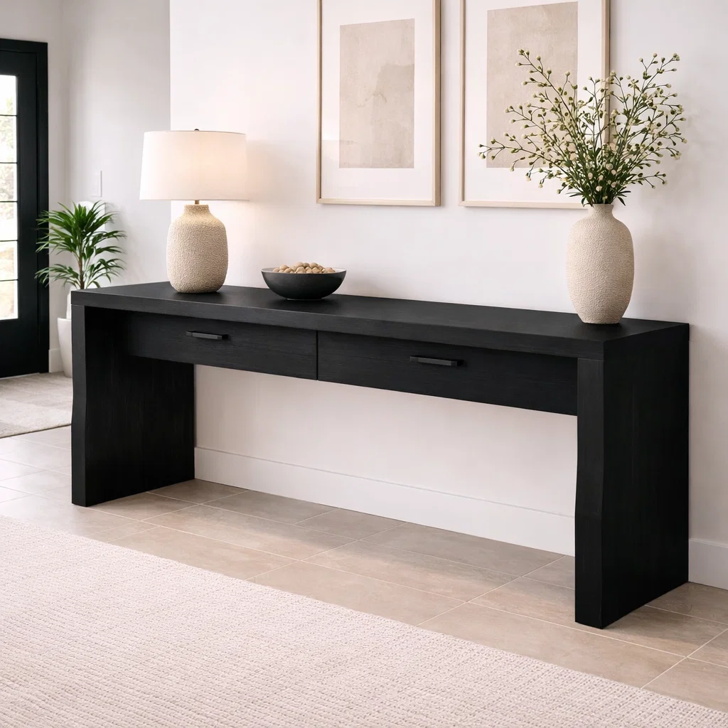Solid Wood Console Table with Drawers – Modern Entryway Storage Cabinet