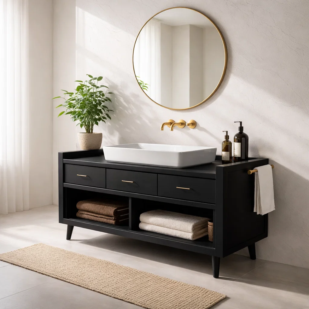 Solid Wood Bathroom Vanity Cabinet with Drawers β Modern Rustic Vanity (No Sink)