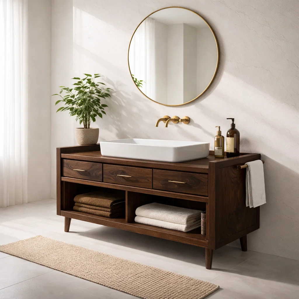 Solid Wood Bathroom Vanity Cabinet with Drawers β Modern Rustic Vanity (No Sink)