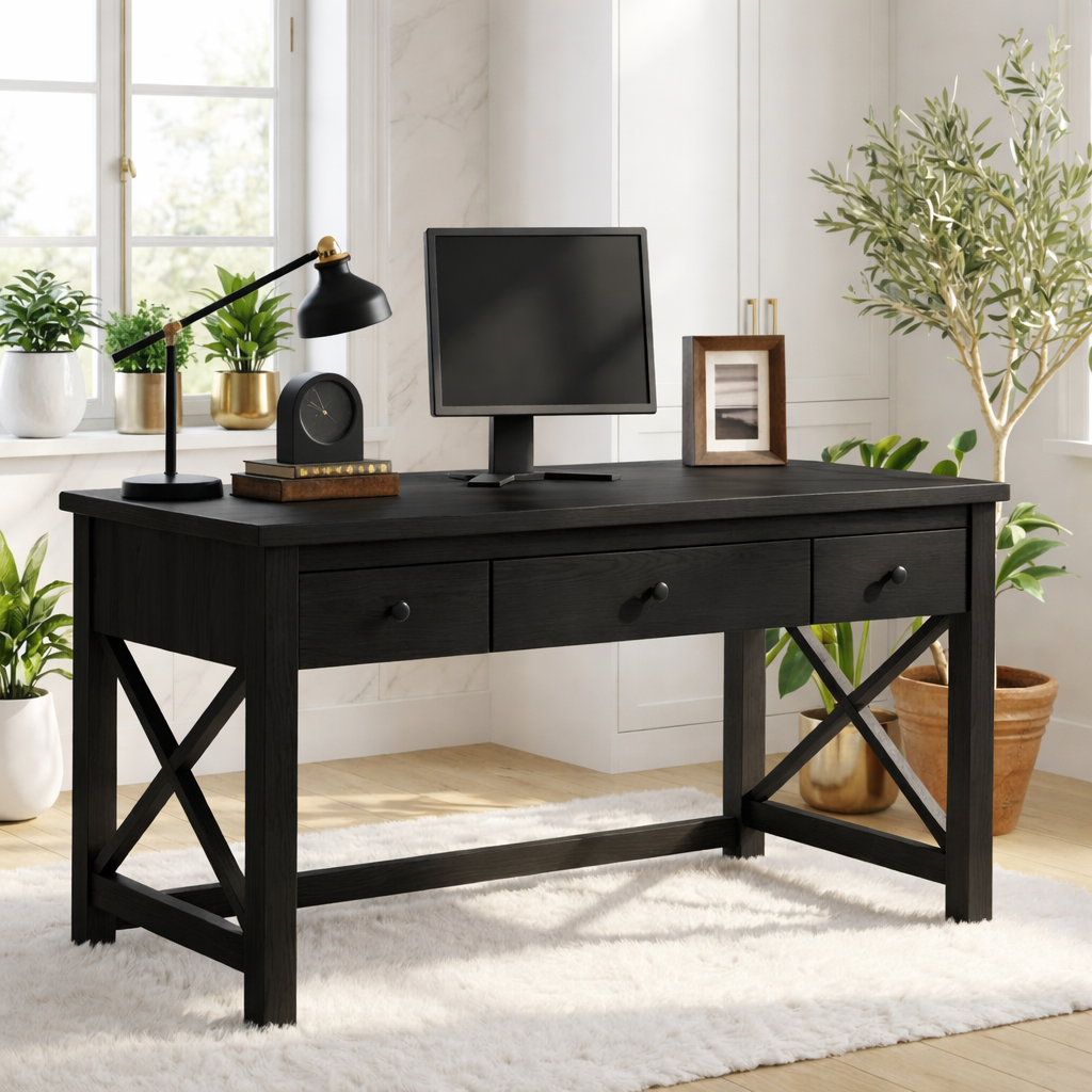 Modern Writing Desk with Drawers Home Office Work Table Minimal Computer Desk Design
