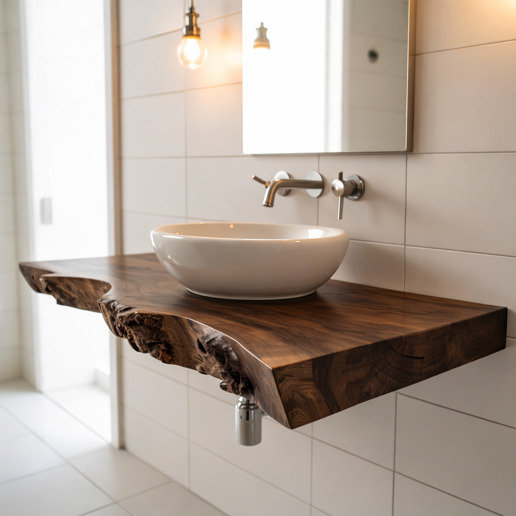 Live Edge Floating Bathroom Vanity Solid Wood Wall Mounted Vanity Top