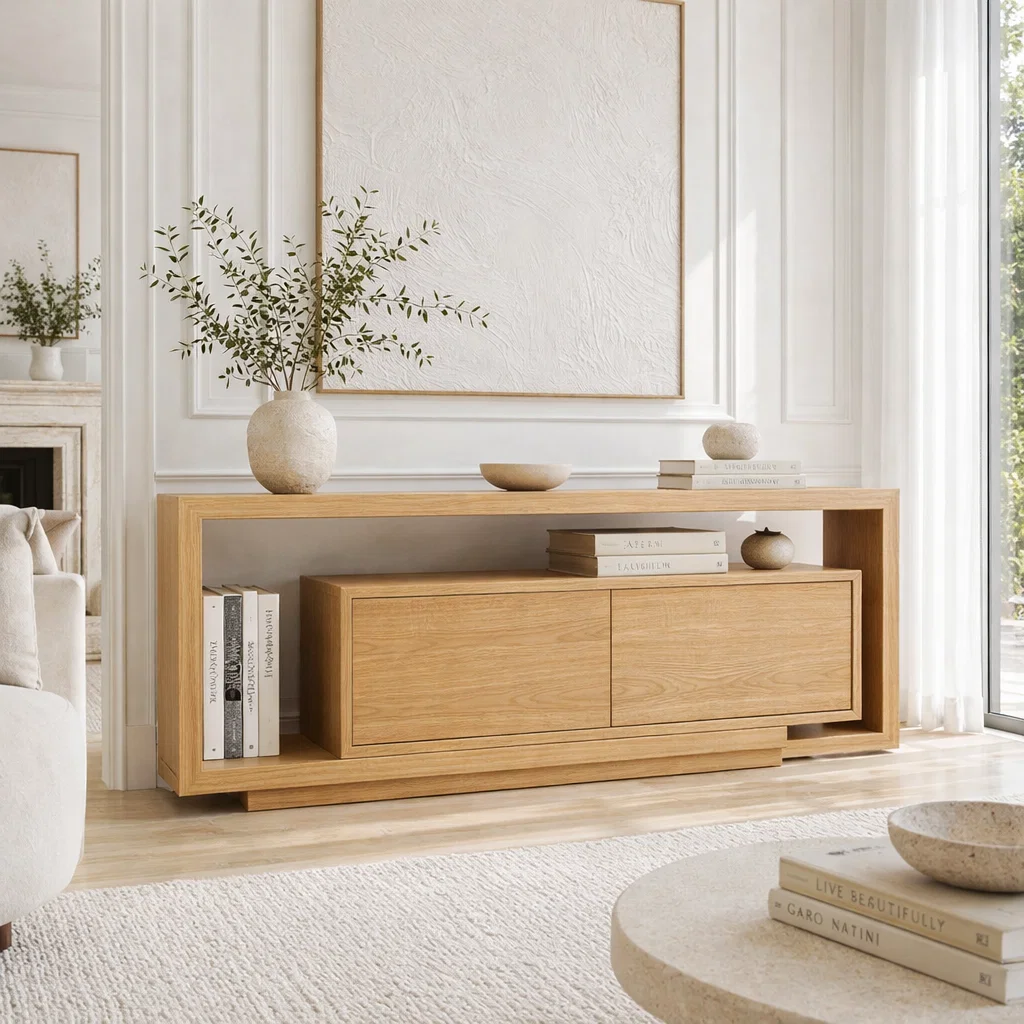 Solid Wood Console Sideboard – Modern Storage Cabinet with Clean Design