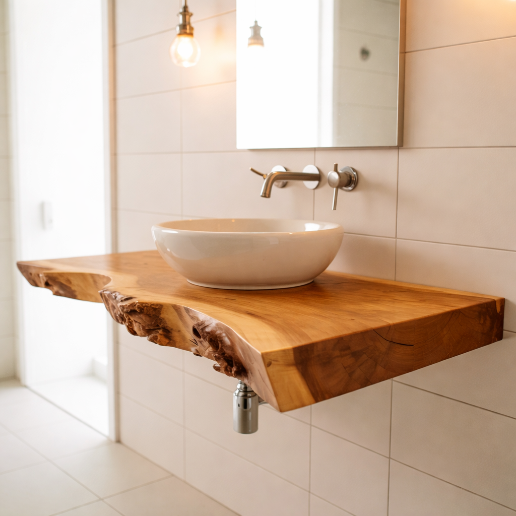 Live Edge Floating Bathroom Vanity Solid Wood Wall Mounted Vanity Top