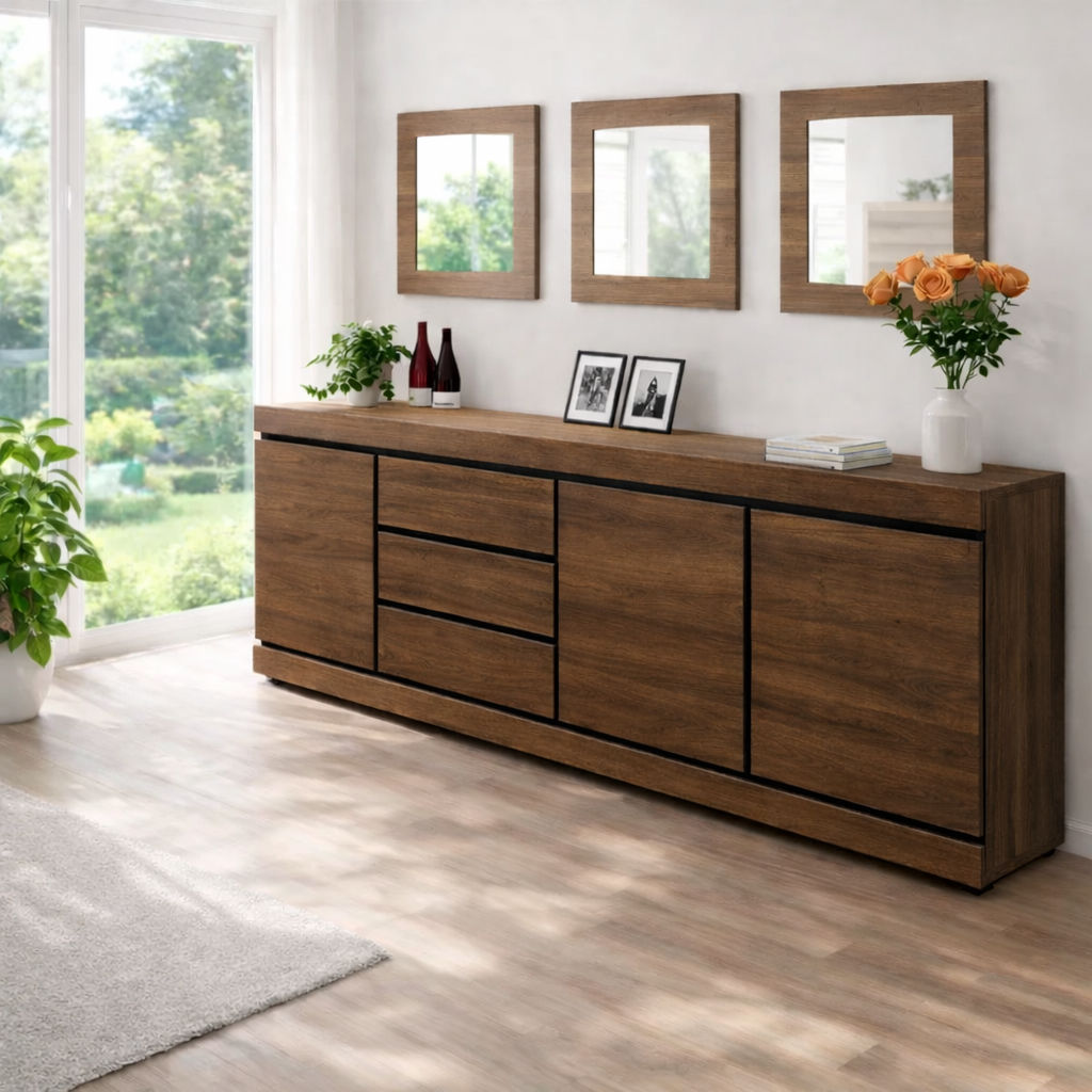 Modern Wide Sideboard Cabinet with Drawers and Doors