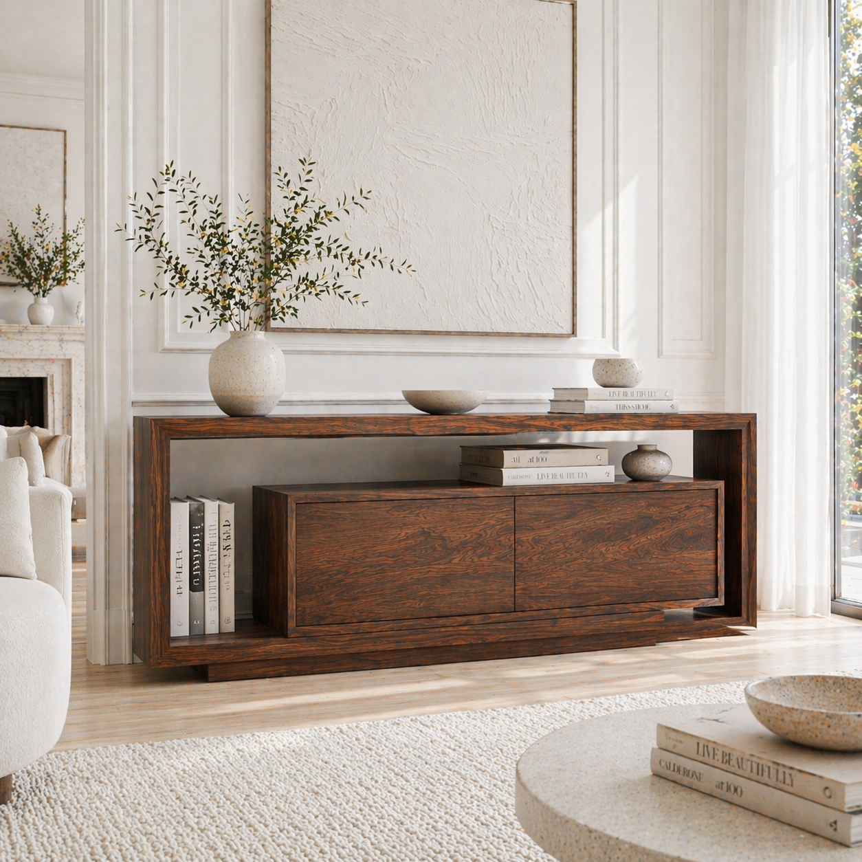 Solid Wood Console Sideboard – Modern Storage Cabinet with Clean Design