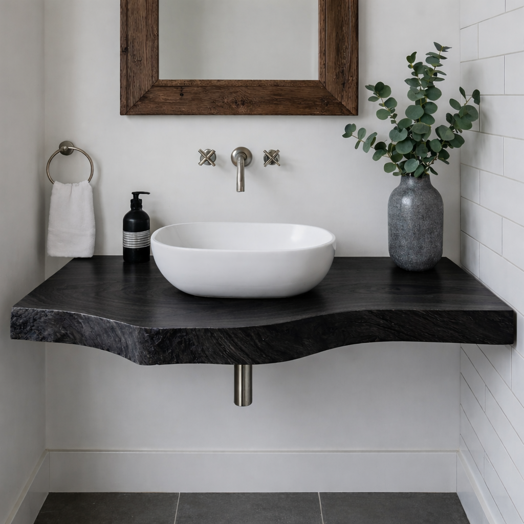 Live Edge Solid Wood Floating Bathroom Vanity Wall Mounted Rustic Vanity Top