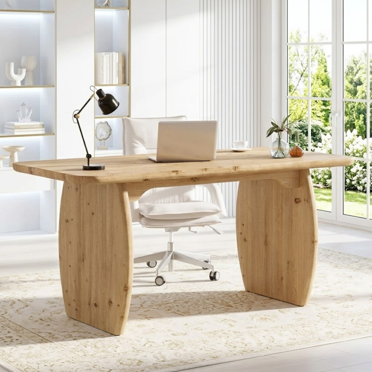 Modern Curved Work Desk with Sculptural Base Large Home Office Writing Table