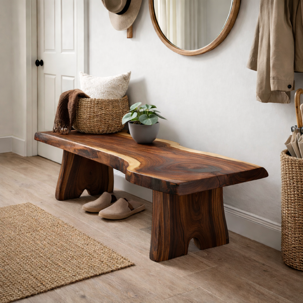 Live Edge Entryway Bench | Solid Wood Hallway Bench with Natural Finish