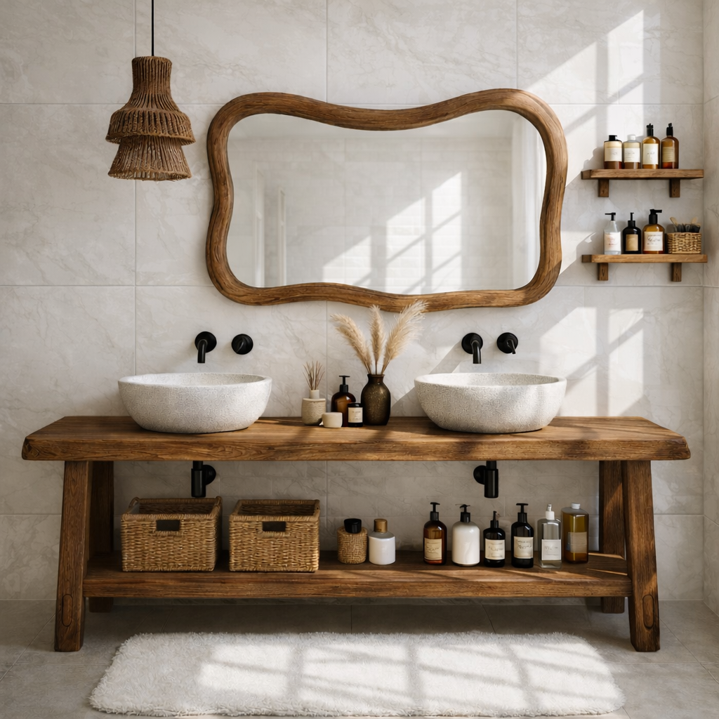 Rustic Double Bathroom Vanity Cabinet With Open Shelf Wood Vanity Base Console