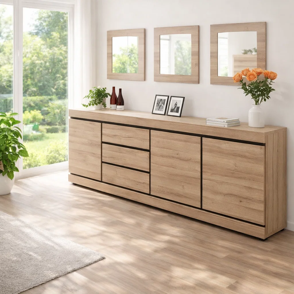 Modern Wide Sideboard Cabinet with Drawers and Doors