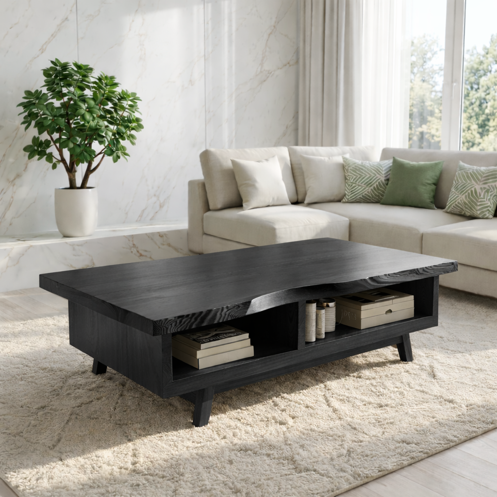 Handcrafted Walnut Coffee Table with Storage, Natural Wood Living Room Furniture